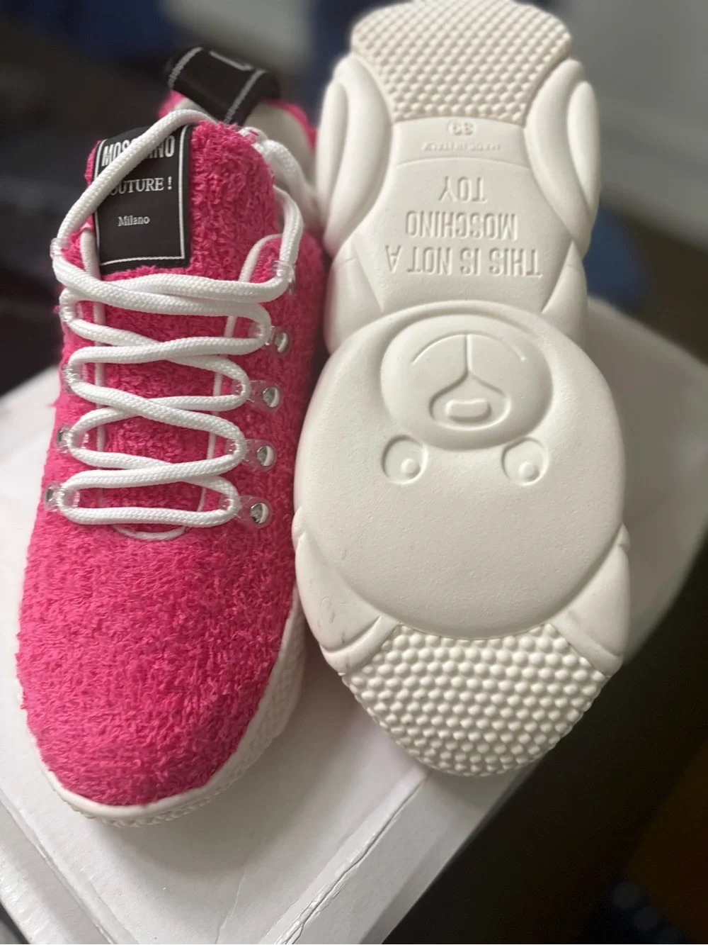 Moschino Terry Cloth Teddy Bubble Hot Pink Sneakers size 39